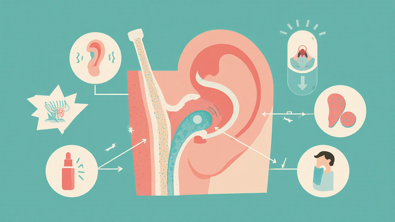 Simplified anatomical illustration of Eustachian tube with pressure equalization methods.