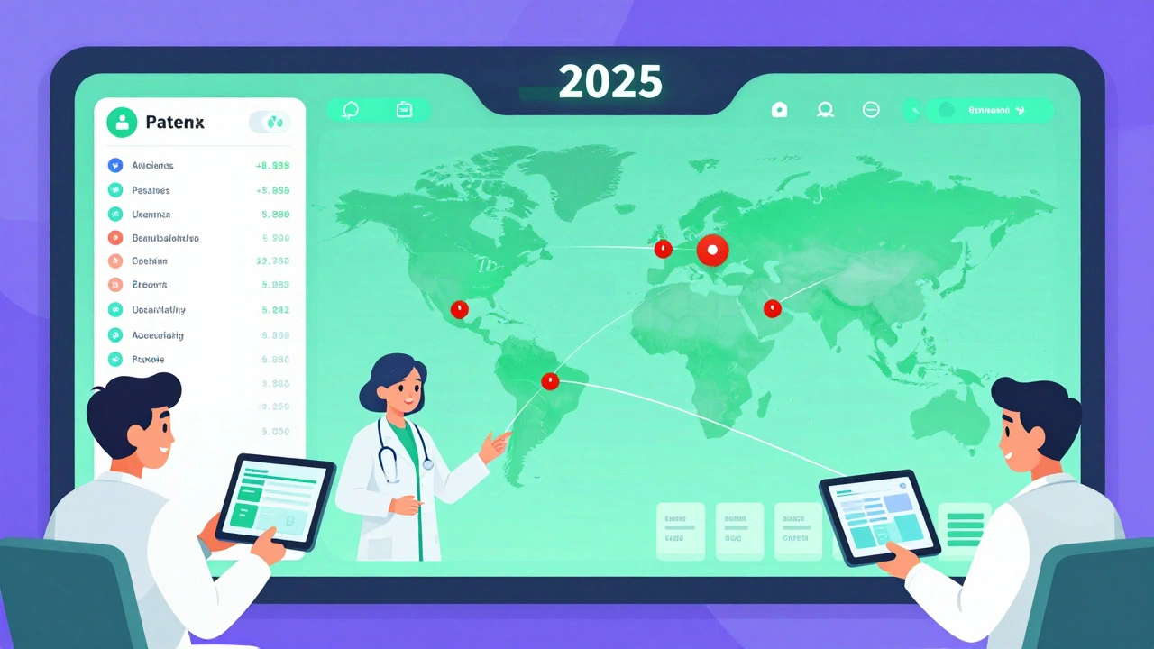 Futuristic digital dashboard syncing patient data for streamlined REMS management