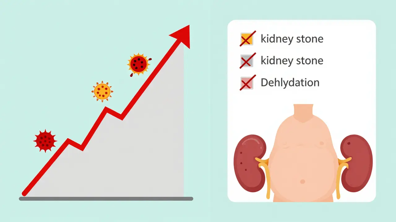 Two timelines showing rapid vs. slow kidney function decline in hepatorenal syndrome, with medical diagnostics crossed out.