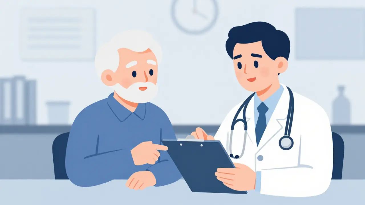 Doctor and patient reviewing medication plan together.